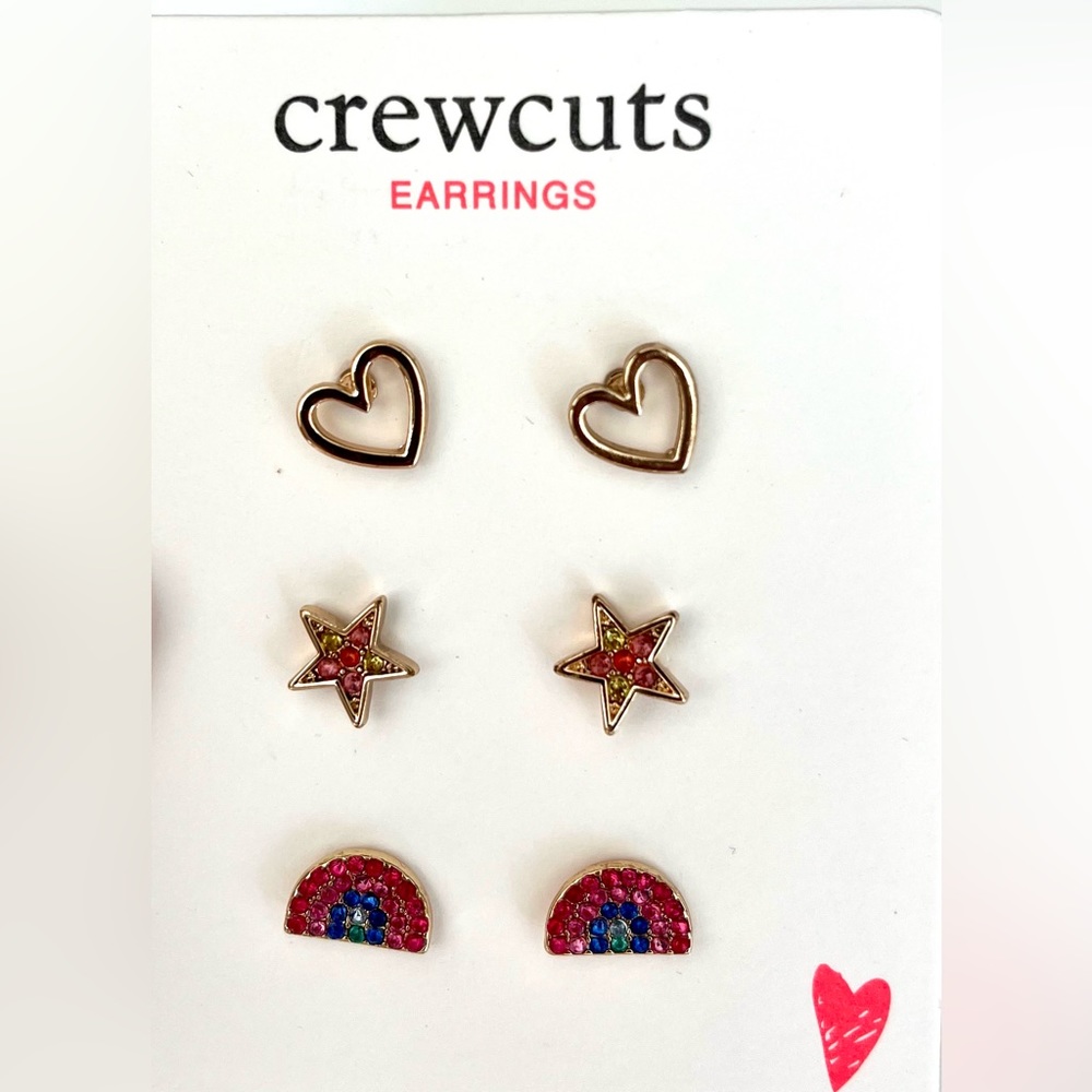 Crewcuts by J Crew earrings sparkly rainbow & star, heart.